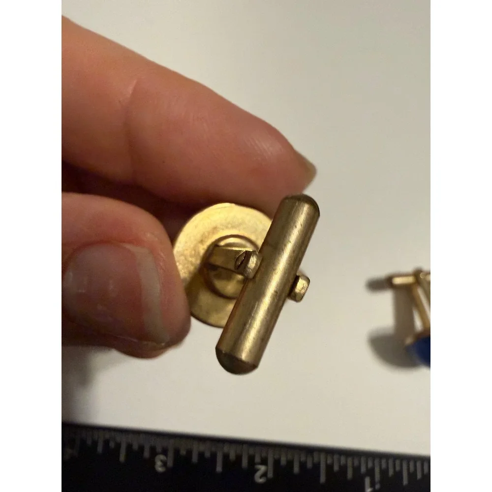 Vintage Gold Tone Cobalt Blue Cabochon Cufflinks Round Formal Wedding Mens